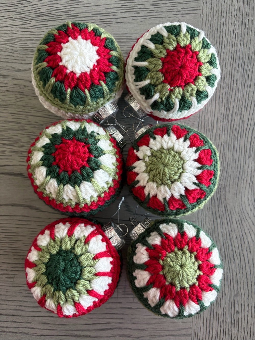 Handmade Crochet Holiday Ornament Set - Red, White & Green
